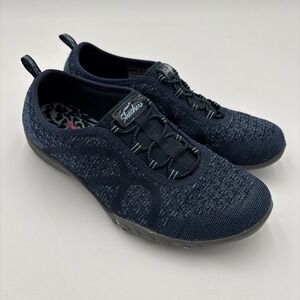 Skechers Breathe Easy Blue Knit Slip On Shoes Womens Size 7 Lightweight Casual